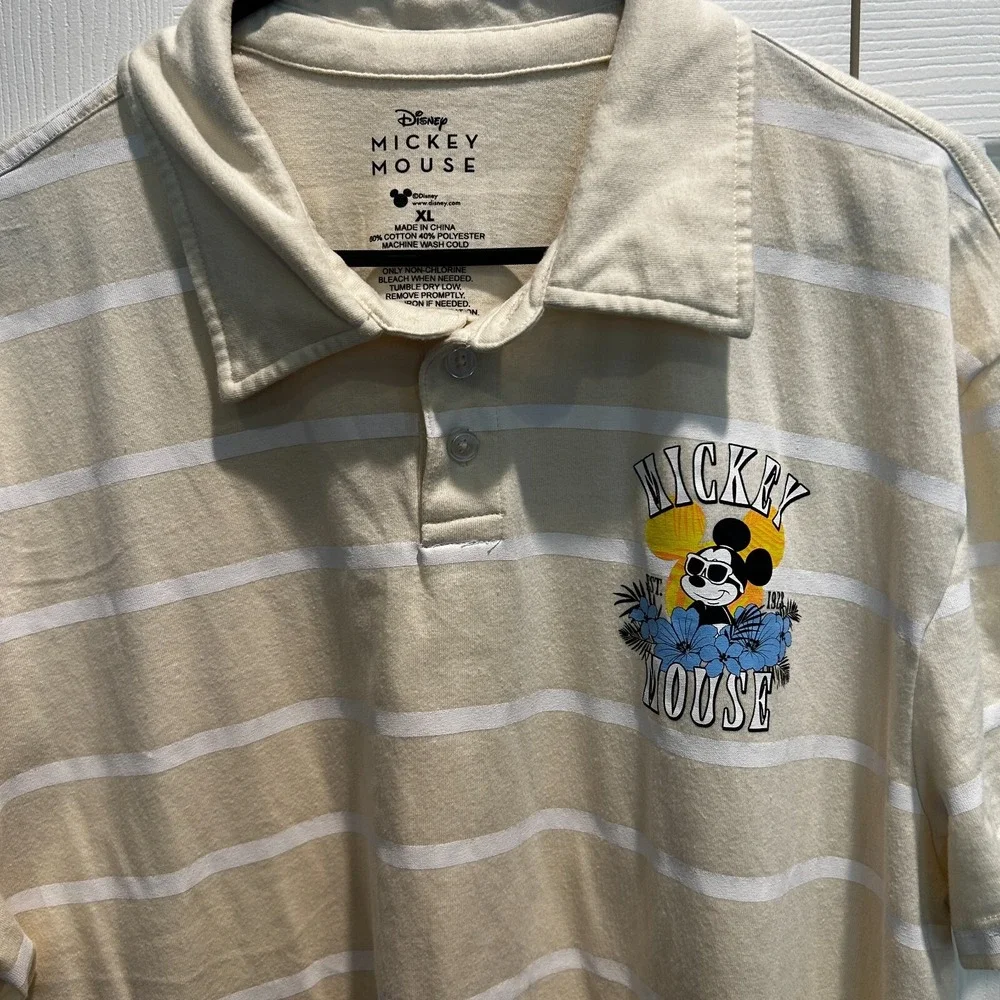 Disney‎ Mickey Mouse Men's Polo Shirt XL Cotton Blend Yellow White Stripe